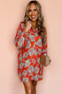 Floral Print Lapel Collar Loose Shirt Mini Dress